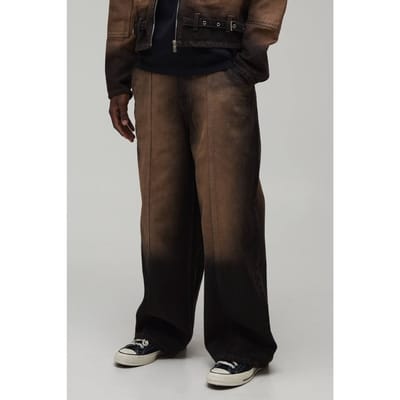 Baggy Stijve Bleach Washed Denim Jeans | Brown | Size 30R