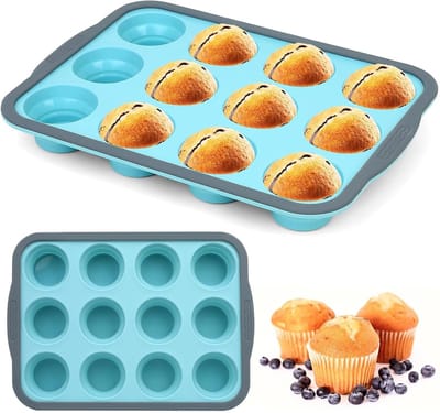 SnelShoppen - Muffin Bakvormen Siliconen Muffinvormpjes voor 12 Muffins - Anti-aanbak Silicone Muffinplaat met Metalen Frame - Ideaal voor Brownies en