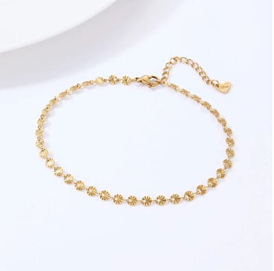Plux Fashion Bloem Enkelbandje - Goud - 4mm/20cm + 4cm verlengstuk - Sieraden - Enkelbandje Goud - Stainless Steel - Enkelbandjes Dames - HipHop Enkelband - Schakel Enkelband - Sieraden Cadeau - Luxe Style - Duurzame Kwaliteit - Moederdag Cadeau