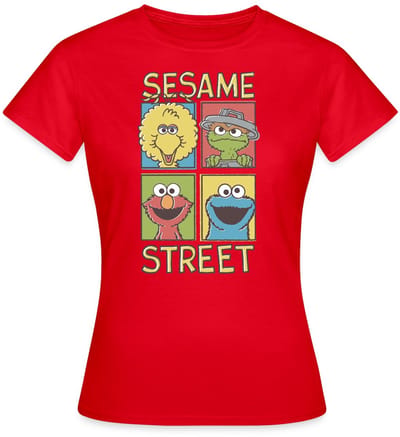 Sesamstraat Bibo Oscar Elmo Koekiemonster T-Shirt Dames