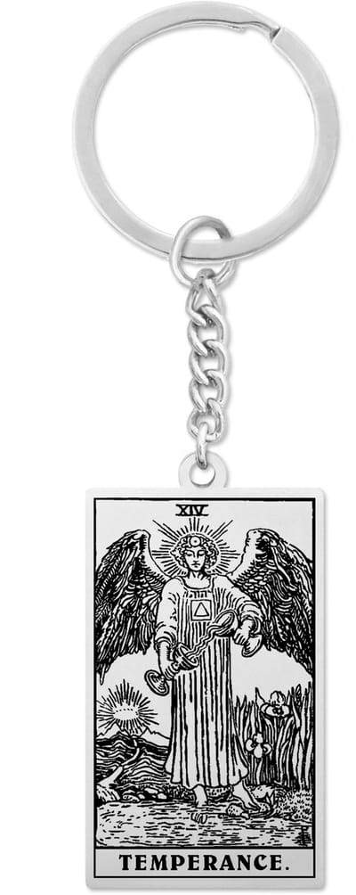Tarot Sleutelhanger XIV: Matigheid / Temperance - Zilverkleurig Stainless Steel - Grote Arcana uit Rider-Waite Geïnspireerd - Pax Amare