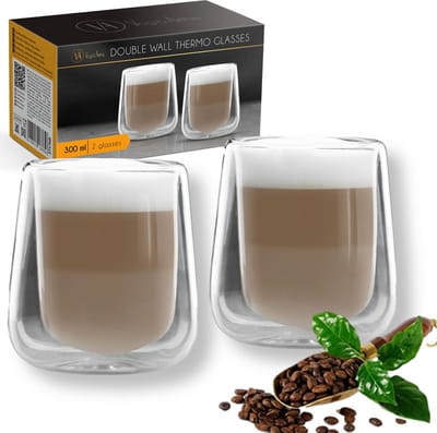 Vog&Arths - Dubbelwandige Glazen - Theeglazen - 300 ml - 2 stuks - Latte Macchiato / Cappucino Glazen - Koffieglazen Dubbelwandig - Koffietassen - Glazen zonder Oor