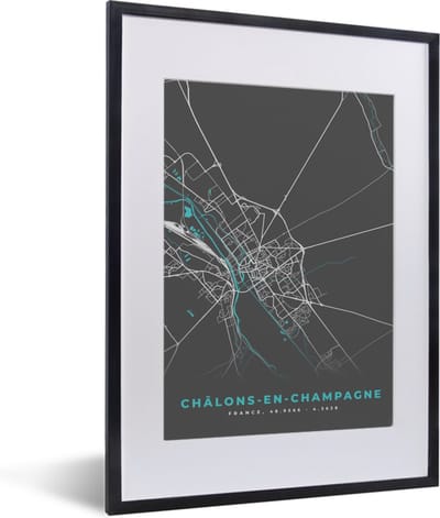 Fotolijst incl. Poster - Frankrijk - Châlons-en-Champagne - Stadskaart - Plattegrond - Kaart - 30x40 cm - Posterlijst