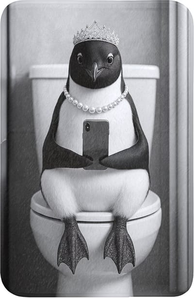 WC mat 40x60 cm - Antislip - Pinguïn - Telefoon - Toilet - Zwart - Wit - Toiletmat - Vloermat - Douchemat - Toilet tapijt - Toiletmatten
