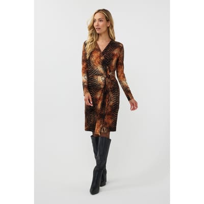 EsQualo Dress Ring Sneaky Eve Print Maat: XS | Midi Jurken Outlet | Dames | Bruin
