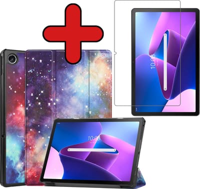 Hoesje - Geschikt voor Lenovo Tab M10 Plus (3e / 3rd Generatie) - Met Screenprotector - Hardcover Book Case - Trifold Bookcase Hoes - Hard Cover - Tablethoes - Galaxy