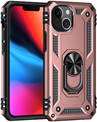 Magnetisch Hoesje Geschikt voor Apple iPhone 13 Mini | Kickstand Back Cover met Standaard | Telefoonhoesje met Ring | Beschermhoes met Magneet voor Auto Houder Roze