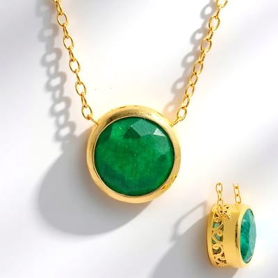 Cavill - Zilveren Halsketting 925 Sterling Verguld - 3,996 ct Ronde Put D8 Zambia Smaragd - Elegant Design - 50 cm
