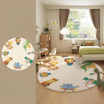 Cartoon Stijl Woonkamer Decoratie Tapijt Pluizig Zacht Lounge Kleed Dik Antislip Nachtkastje Vloerkleed Schattige Ronde Kleden voor Slaapkamer 80x80CM