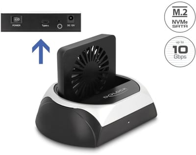 Delock USB 10 Gbps Docking Station for 2.5″ / 3.5″ SATA HDD / SSD or M.2 NVMe PCIe or SATA SSD with fan