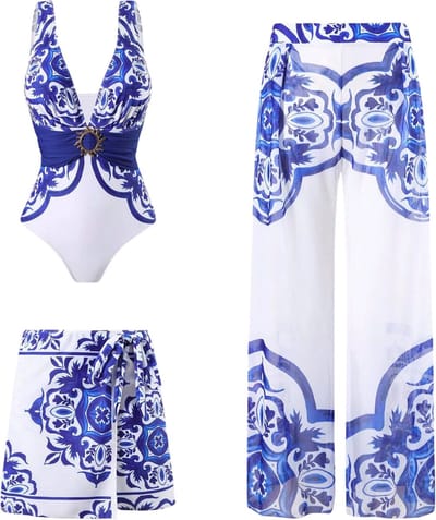 Dames 3-Delige Badpak Set – Trendy Badmode, Rugloos Badpak met Bikini, Hoge Elasticiteit, Sexy Badpak, Bikini Set en Zwemkleding voor Strand en Vakantie - Maat S