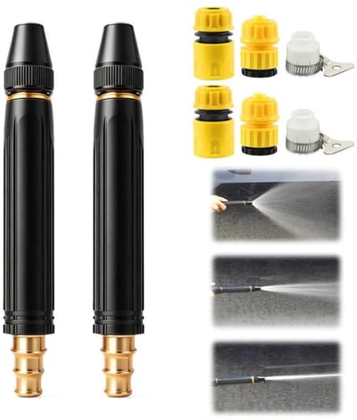 Spuitpistool voor Tuinslang - Set van 2 Messing Autowassproeikop met 6 Slangkoppelingen - Tuinsproeier & Watersproeier - Tuinslangsproeier Met Instelbare Sproeipatronen - Voor Tuinirrigatie, Autowasstraten - Pistool / sproeier