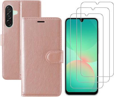 Hoesje geschikt voor Samsung Galaxy A26 bookcase Rosegoud - Met screenprotector tempered glass Galaxy A26 - 3x