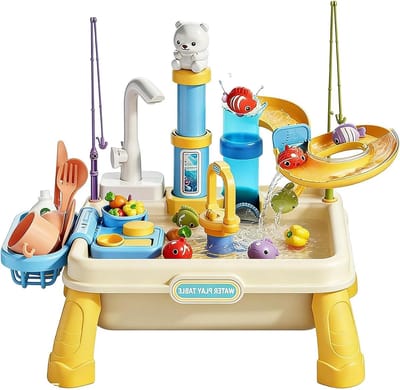 Water Speeltafel - Zandbak Tafel - Buiten Spelen - Ingebouwd Pompsysteem - 36 x 35 x 29 cm - Crèmekleurig