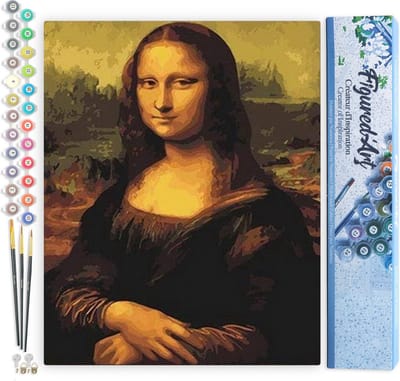 Figured'Art Schilderen op Nummer Volwassenen canvas Da Vinci Mona Lisa La Joconde - Handwerk acrylverf Kit DIY Compleet - 40x50cm zonder frame