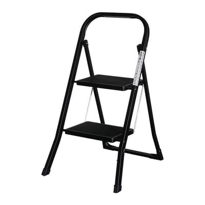 IVOL Huishoudtrap 2 treden - Keukentrap Inklapbaar - Zwart - Antislip - Max. hoogte 47 cm