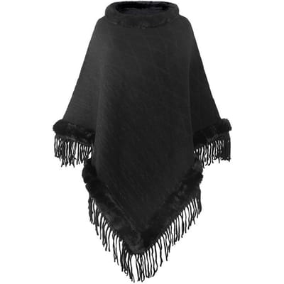 Dames winter nieuwe producten Europese en Amerikaanse bontkraag effen kleur gebreide mantel warme sjaal One size zwart