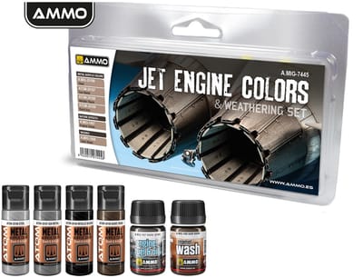 AMMO by Mig Jimenez Modelbouwdecoratie - MIG 7445 Straaljager Motoren Kleuren - Verweringsset - 4x17ml en 2x35ml Effecten set