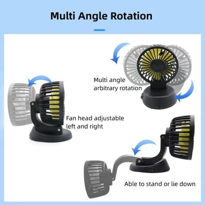 Autoventilator, 360 graden draaibaar, 12 V sigarettenaansteker, autokoelventilator voor dashboard, mini-tafelventilator, ventilator, zuignap, kleine ventilator voor vrachtwagen, SUV