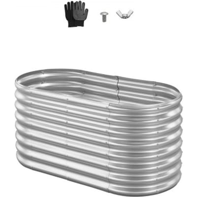 VEVOR Metal Aangehoben Tuinbed, 1,2 x 0,6 x 0,6 m Oval Buitentuigalvaniseerd Plantbak Tuinbox, Open Bodemontwerp, Grote Plantbak Aangehoben Bed voor Groenten, Bloemen, Succulents, Galvaniseerd Kleur