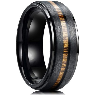 Mode Heren RVS Ringen Rood Koa Hout Inleg Hoogglans Gepolijst Trouwring Ring voor Mannen Vrouwen Jubileum Sieraden 12 black