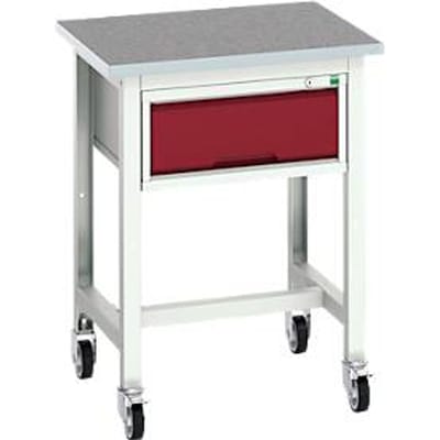 Bott verso werkbank, linoleumblad, 1 lade, met set kruisschoren, B 700 x D 600 x H 930 mm, lichtgrijs/paarsrood