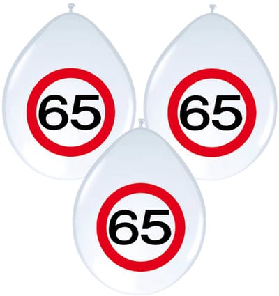 65 jaar thema ballonnen - verkeersbord - 8x stuks - versiering - feestartikelen