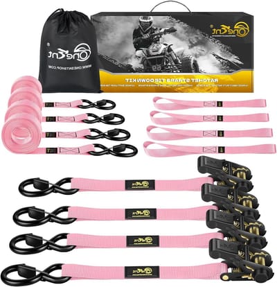 Ratel Spanbanden Kit - Vastzetbanden - Vracht Zekeren - Hoge Breeksterkte - 4 Stuks 36FT - Roze