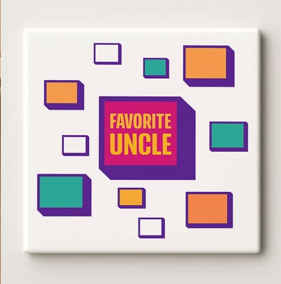 Keramische Cadeautegel 15x15cm – “Favorite Uncle” Kleurrijk Modern Ontwerp – Leuk Bedankt Cadeau voor Oom of Familiedecoratie