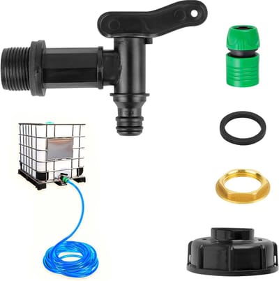 Tankaccessoires IBC afvoerkraan 3/4 inch met IBC-adapter, IBC kogelkraan kogelkraan uitloopventiel en slangaansluiting voor 600/1000 l IBC-regenwatertanks regentonnen
