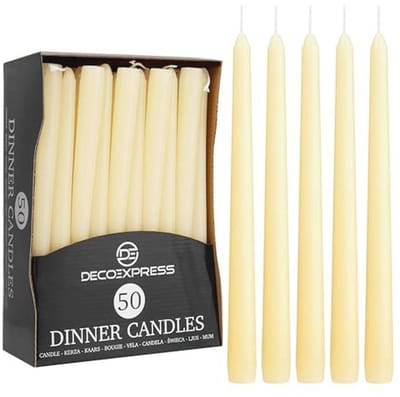 Taper Candles Pack of 10, 15 or 50 - Drip-Free, Long Lasting, Unscented Dinner Candles - Elegant Home Decor