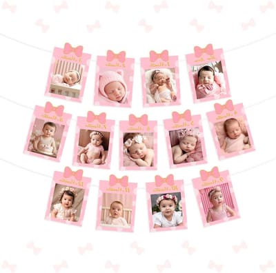 Cartoon muis thema verjaardag versiering foto banner voor meisjes 1 jaar met roze en gouden maandelijkse DIY strik