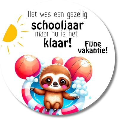 Zomerse stickers juf meester – 20 stuks – afscheid schooljaar – luiaard fijne vakantie