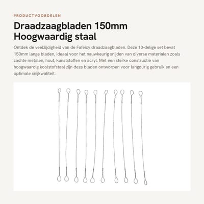 Dailygoods- Draadzaagblad 150mm - Hoogwaardig Koolstofstaal - Voor Houtbewerking - Snijden van Zachte Metalen - Plastics/Acryl - Slank en Stevig - Zaagblad