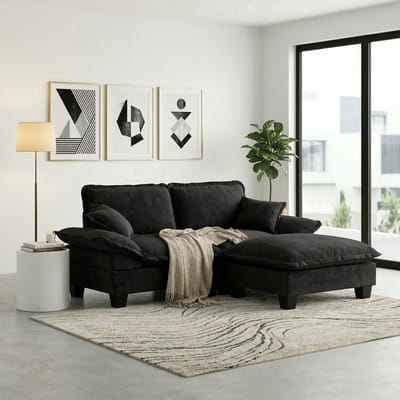 MODFU Hoekbank - Modulair Met Verplaatsbare Ottomaan En Afneembare Armleuningen - Modern - Woonkamer - Chenille - Zwart - 194 X 151 X 90 Cm