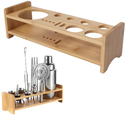 Dailygoods- Cocktailshaker Set - Bamboehouten Houder - Bartending Gereedschap - Drink Mixer Accessoires - Grote Capaciteit - Duurzaam en Milieuvriendelijk