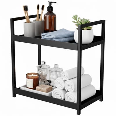 Lomera Aanrecht Organizer - Badkamer Organizer - Keuken Organizer - Opbergrek Zwart - Kunststof Schappen - Metalen Frame - Zwart Design - Compacte Afmetingen - Multifunctioneel Gebruik - Keuken En Badkamer - Duurzaam Materiaal