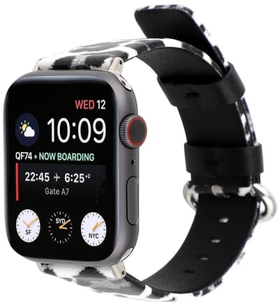 Leren bandje - Apple Watch 42mm 44mm 45mm - wit-grijs leopard - klassieke gesp