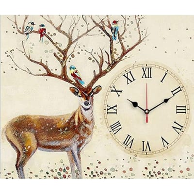 Ronde boor 5D Diy Diamond Painting Kruissteek Sikaherten klokken en horloges 20X30CM beige