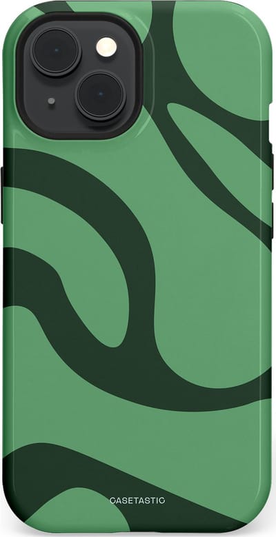 Casetastic hoesje geschikt voor Apple iPhone 15 - MagSafe - Dubbellaagse bescherming - Khakigroene Bos Blobs - Fashion Case - Saliegroen Donkergrijs
