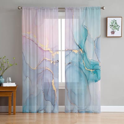 Marmeren textuur Tule gordijnen voor woonkamer slaapkamer keuken decoratie transparant chiffon pure voile raamgordijn 1 PCS W100XH250cm&Grommet Top gray