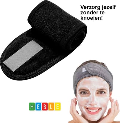 Verstelbaar Badstof Haarband - 1 STUK zwart / Beauty Gezichtsverzorging - Make-up Haarband - Hoofdband - Klittenband Sluiting - van Heble®