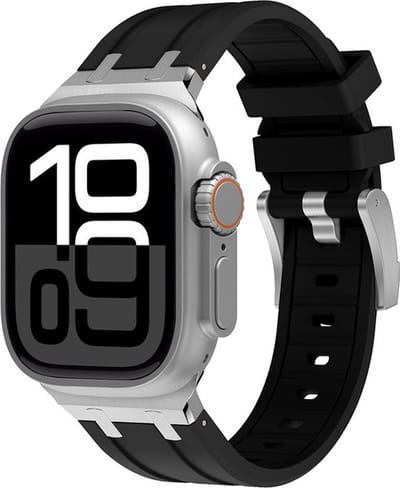 Siliconen bandje - geschikt voor Apple Watch series 1/2/3/4/5/6/7/8/9/10/11/ SE (1,2,3) / Ultra (1,2,3) met maat 44 mm / 45 mm / 46 mm / 49 mm - zwart-zilver