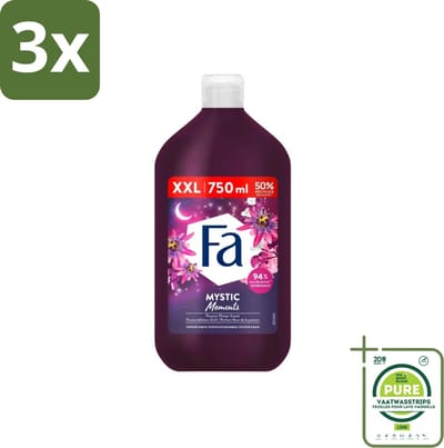 3 x Fa - Mystic Moments - Bad- & Douchegel - Passiebloem - 750 ml - Grootverpakking - Badgel - Douchegel - Passiebloem - Sheaboter - Verzorging