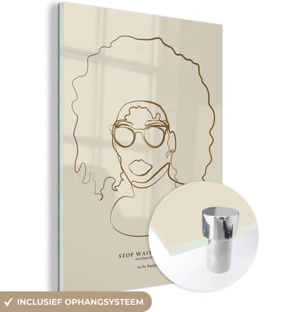 MuchoWow® Glasschilderij 30x40 cm - Schilderij acrylglas - Line art - Vrouw - Tekst - Quotes - Foto op glas - Schilderijen