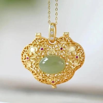 Natuurlijke Hetian Jaspis Geometrische Open Holle Hanger Ketting Chinese Retro Licht Luxe Bedel Vrouwen Sieraden beige