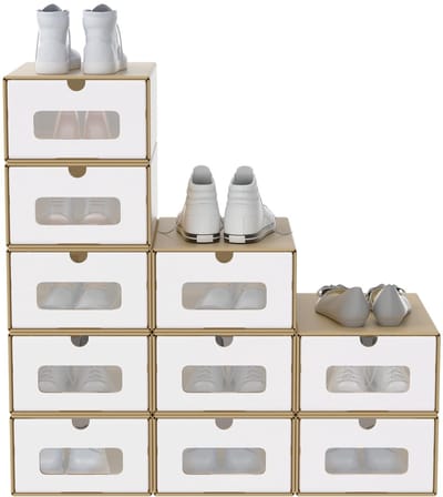 NAIZY 10x Schoenendozen Stapelbare kraftpapier schoenopbergdoos met deksel en transparant venster Schoenendoos Schoenorganiser, 34,5x23,5x13,5 cm