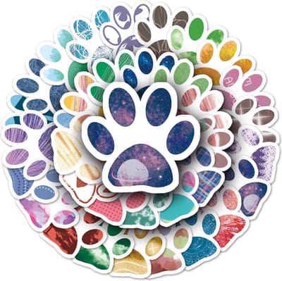 Hondenpoot Stickers - 50 gekleurde hondenpoten voor laptop, auto, muur, etc. - Honden/Dieren stickers voor kinderen en volwassenen