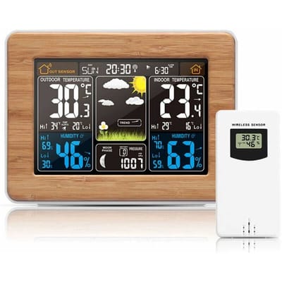 Weerstation Draadloos - Met Buitensensor - Tijd/Datum/Temperatuur/Vochtigheid/Barometer/Alarm/Maanfasen - Kleurenscherm - Zwart - 1 Stuk