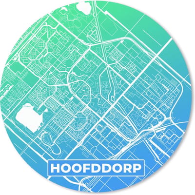 Muismat rond 20x20 cm - Mousepad Stadskaart - Hoofddorp - Nederland - Blauw - Ronde muismatten